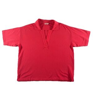 Faherty Polo Shirt Women's Medium Pink Oversized Johnny Collar Cropped Relaxed